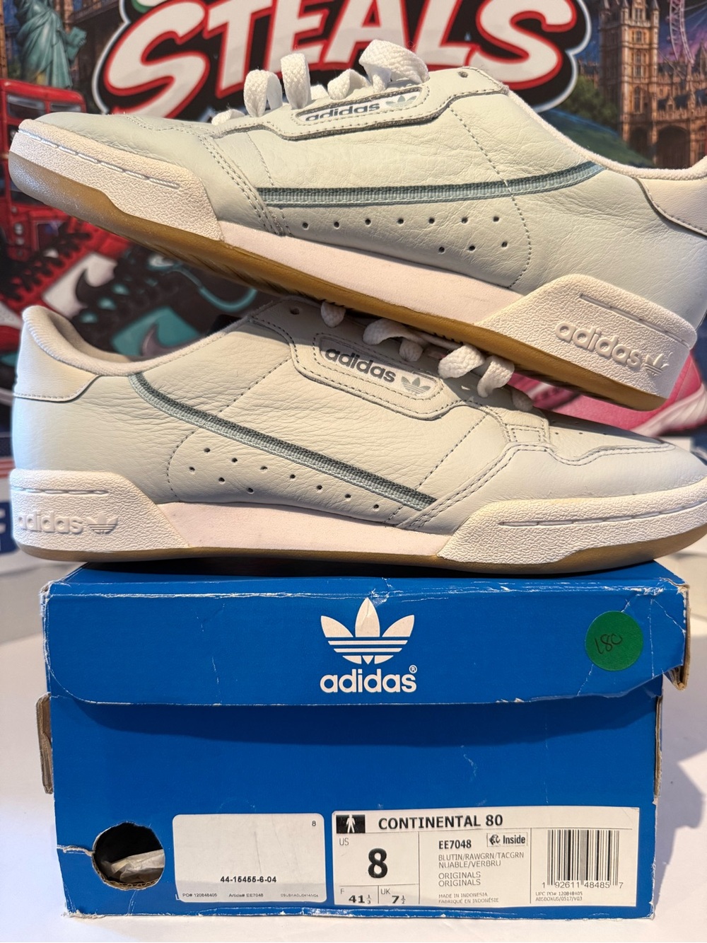 adidas Continental 80 White & Light Gray Low-Top Leather Sneakers